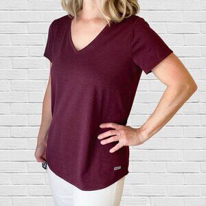 Workout Yoga Gym Burgundy Moisture Wicking Short Sleeve Shirt